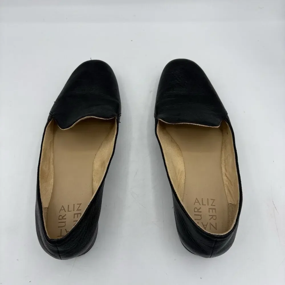 Naturalizer Flats Loafers Womens Size 7 Emiline Black Leather Block Slip‎ On
